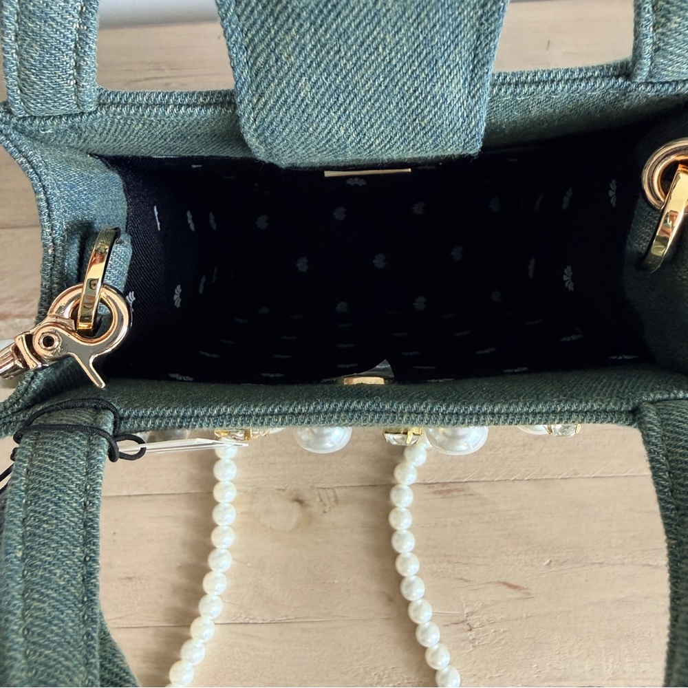 NWT Lele Sadoughi Polly Embellished Crossbody Denim Crystal Bag - Picture 8 of 12